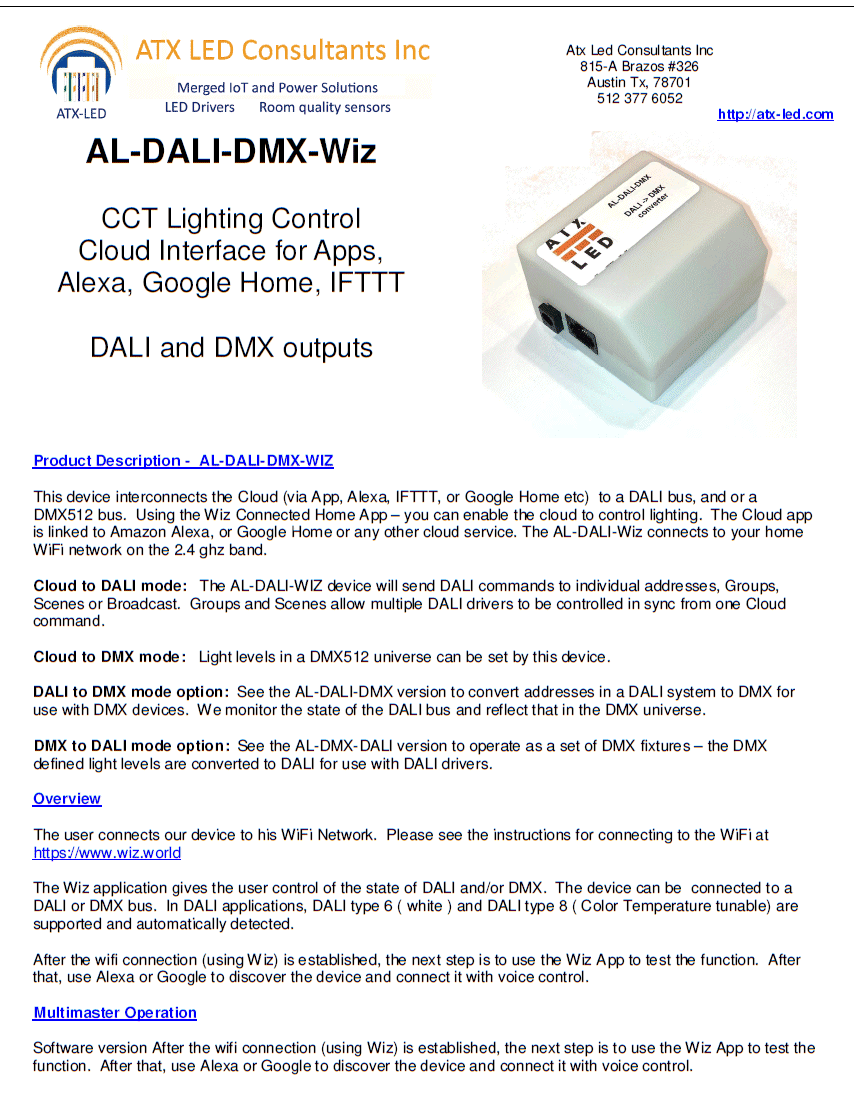 AL-DALI-DMX-WIZ Data Sheet