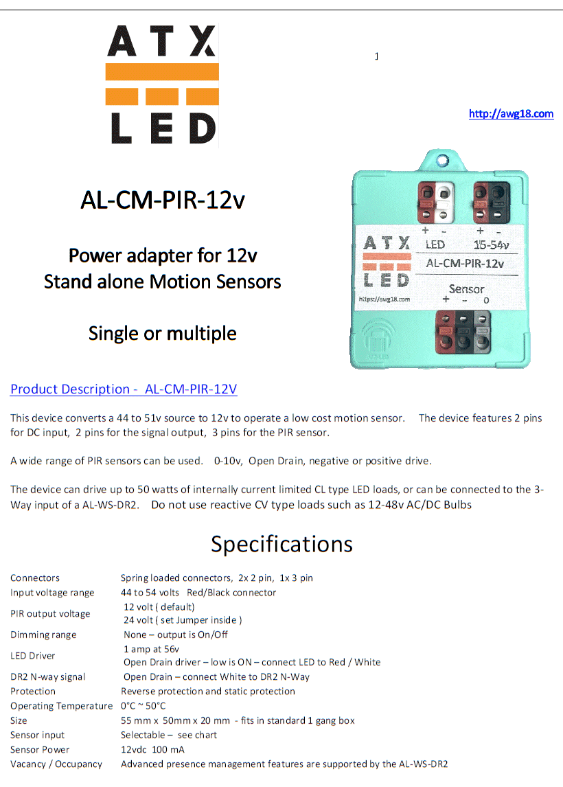AL-CM-PIR-12v Data Sheet