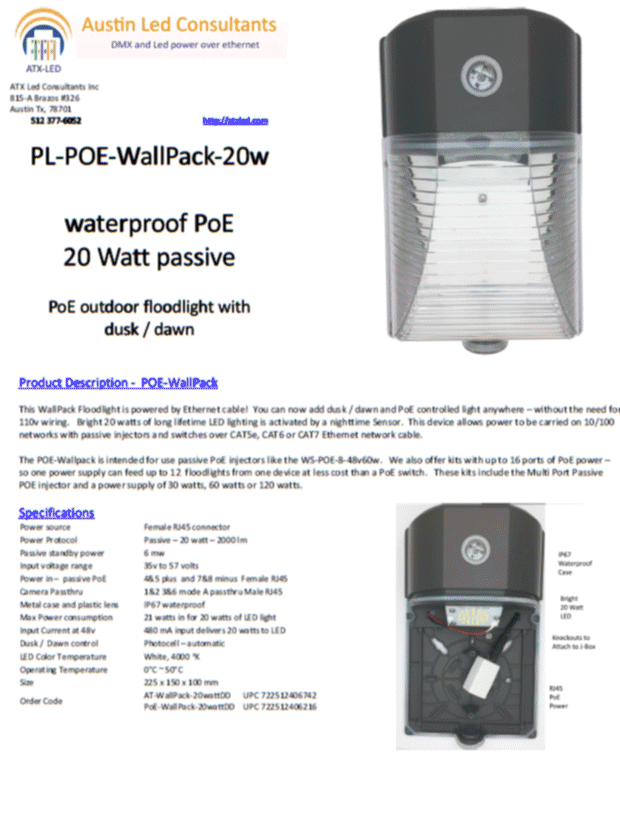 PL-PoE-WallPack-20w Data Sheet